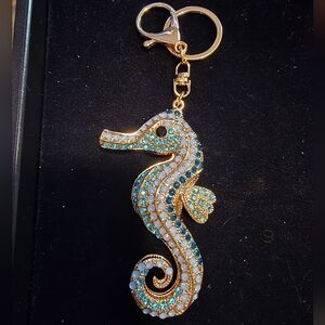 Adorable Gold-Tone Seahorse Crystal Bag Charm - Keychain